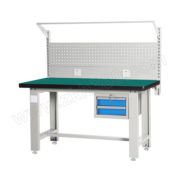 震坤行 2.1m复合面620型吊二抽工作台-性能款 HHS-FH-GW2107580-620 框架浅灰色 外形尺寸2100×750×(800+620)mm 承重1000kg 挂板组620立柱+150电器板+456方孔挂板 抽屉配置2个 1台 震坤行吊二抽工作台 承重1000kg工作台 吊二抽工作台 复合面工作台 挂板式工作台