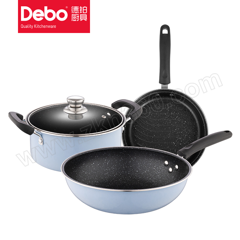 德铂 特比特套装锅 DEP-796 24cm+24cm+30cm 容量1.7L+2.95L+3.65L 精铁 蓝色 1套 德铂套装锅 德铂DEP - 796套装锅 精铁蓝色套装锅 24cm+24cm+30cm套装锅 烹饪锅具