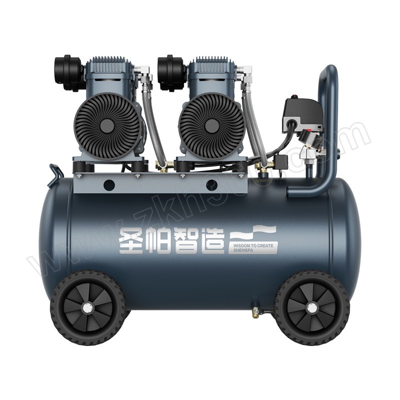 圣帕智造 无油式空气压缩机 SP2000W*2-65L 电压220V/50Hz ·功率2000W*2 1台 圣帕智造空气压缩机 SP2000W*2-65L空气压缩机 220V 4000W空气压缩机 65L气罐空气压缩机 活塞式空压机
