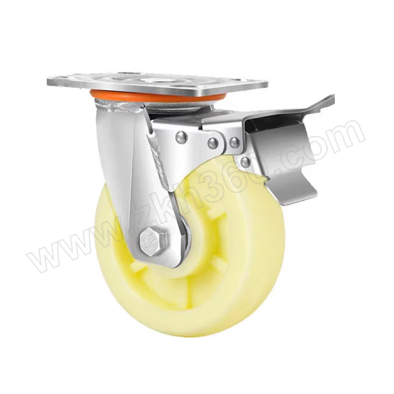震坤行 6"重型刹车白色加厚尼龙轮 ZKH-6S-尼龙-330 轮面尼龙材质 单轮承重330kg 1只 ZKH-6S-尼龙-330 ZKH震坤行尼龙轮 重型刹车尼龙轮 承重330kg脚轮 平顶型脚轮