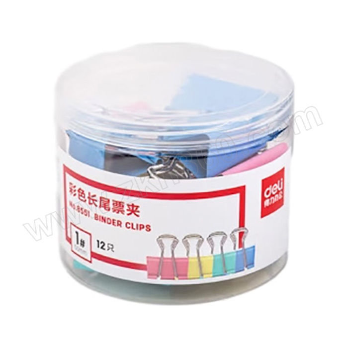 deli/得力 彩色长尾票夹 8551 50mm 混色 12只 1筒 销售单位:筒