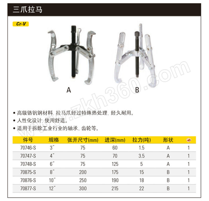 stanley史丹利3爪拉马70747s47570mm1个销售单位个
