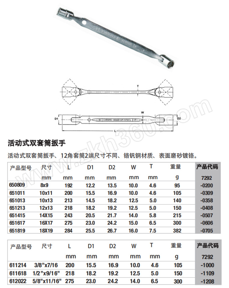 tengtools/瑞典天魔 活动式双套筒扳手 651013 10×13mm 1把 销售单位